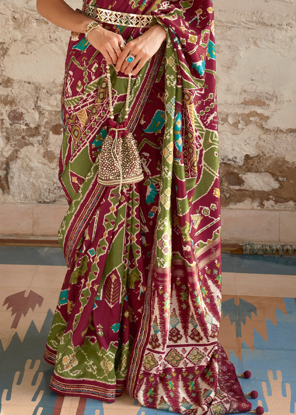 Buy MySilkLove Nutmeg Maroon and Green Woven Patola Silk Saree Online