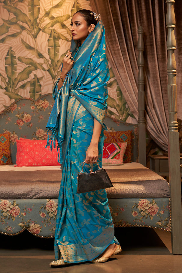 Buy MySilkLove Blue Lagoon Zari Woven Kanjivaram Silk Saree Online