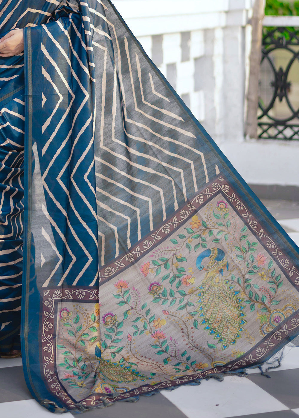 Buy MySilkLove Eden Blue Digital Printed Soft Silk Saree Online
