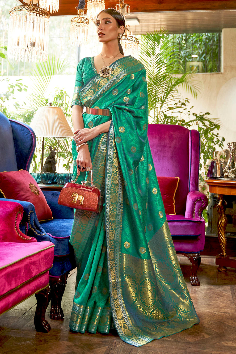 Buy MySilkLove Gossamer Green Woven Kanjivaram Silk Saree Online