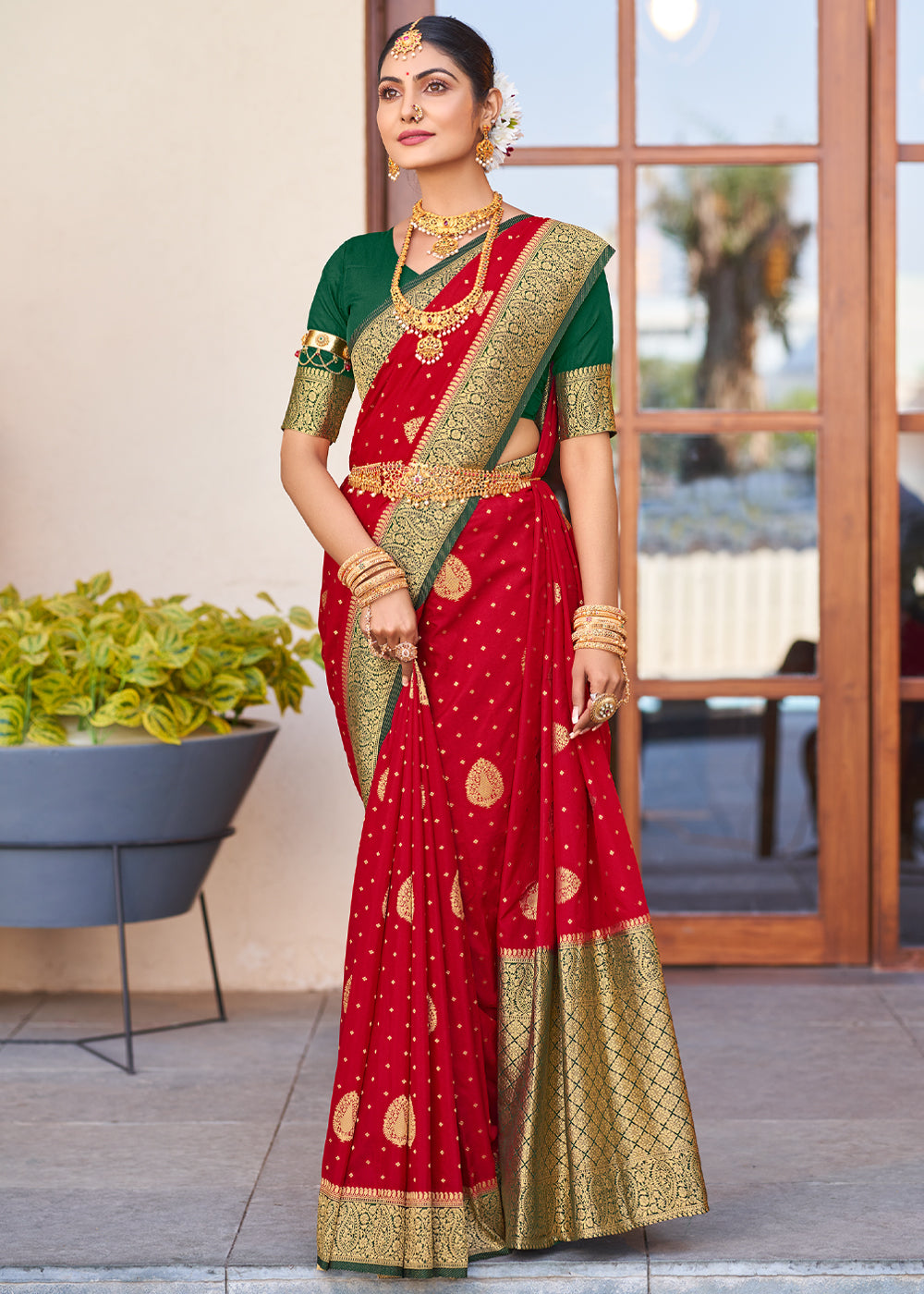 Buy MySilkLove Cherry Red Woven Banarasi Crepe Silk Saree Online