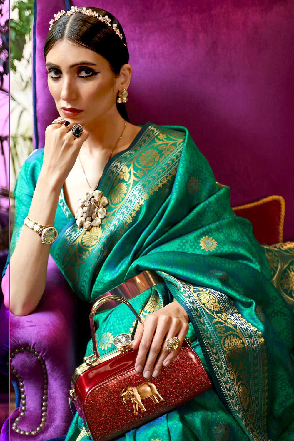 Buy MySilkLove Gossamer Green Woven Kanjivaram Silk Saree Online