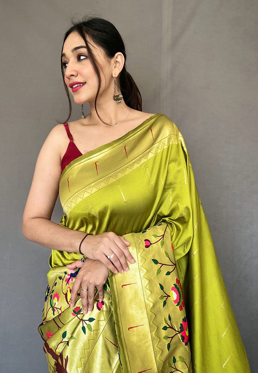 Buy MySilkLove Equator Green Woven Paithani Silk Saree Online