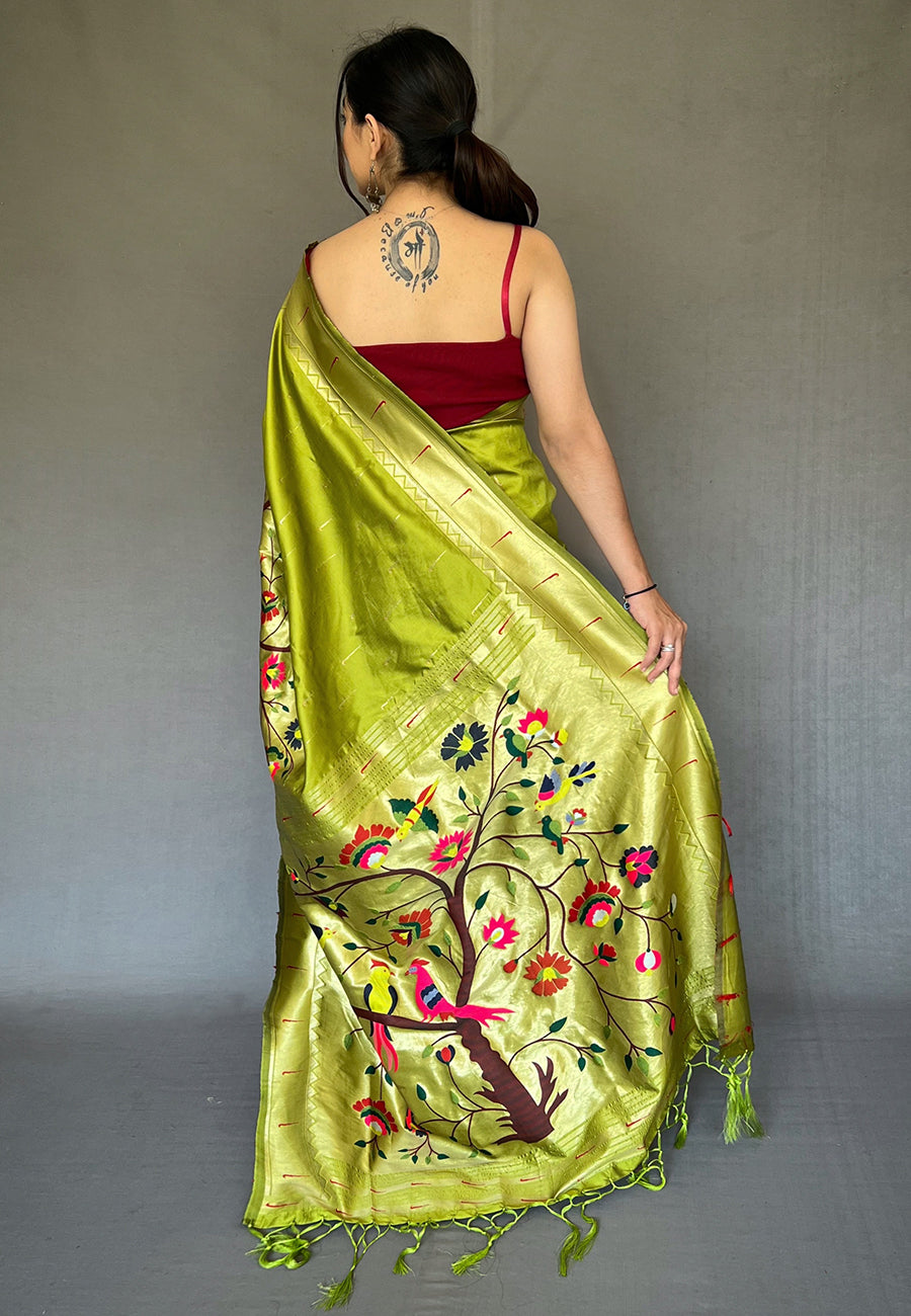Buy MySilkLove Equator Green Woven Paithani Silk Saree Online