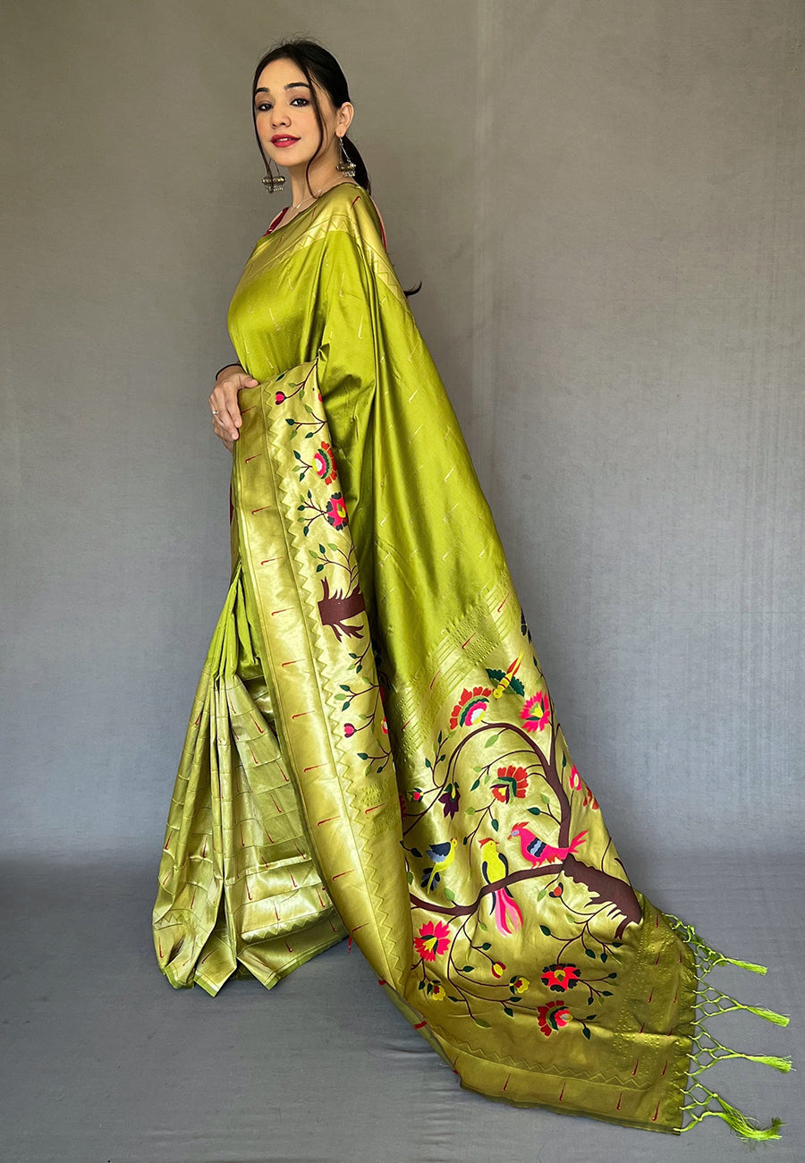 Buy MySilkLove Equator Green Woven Paithani Silk Saree Online