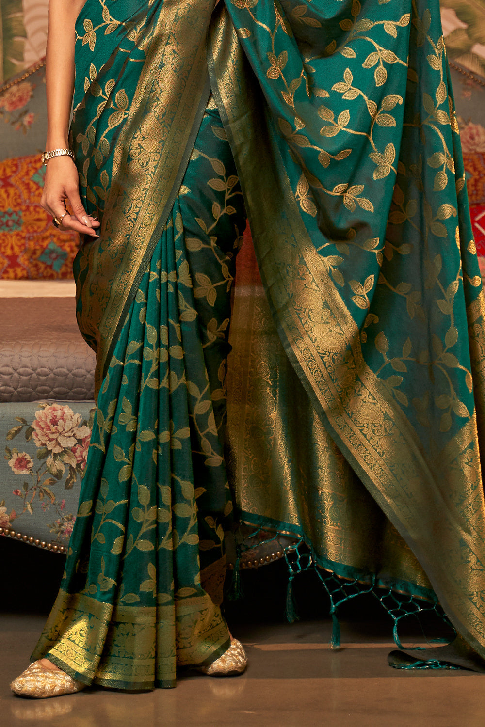 Buy MySilkLove Deep Sea Green Zari Woven Kanjivaram Silk Saree Online