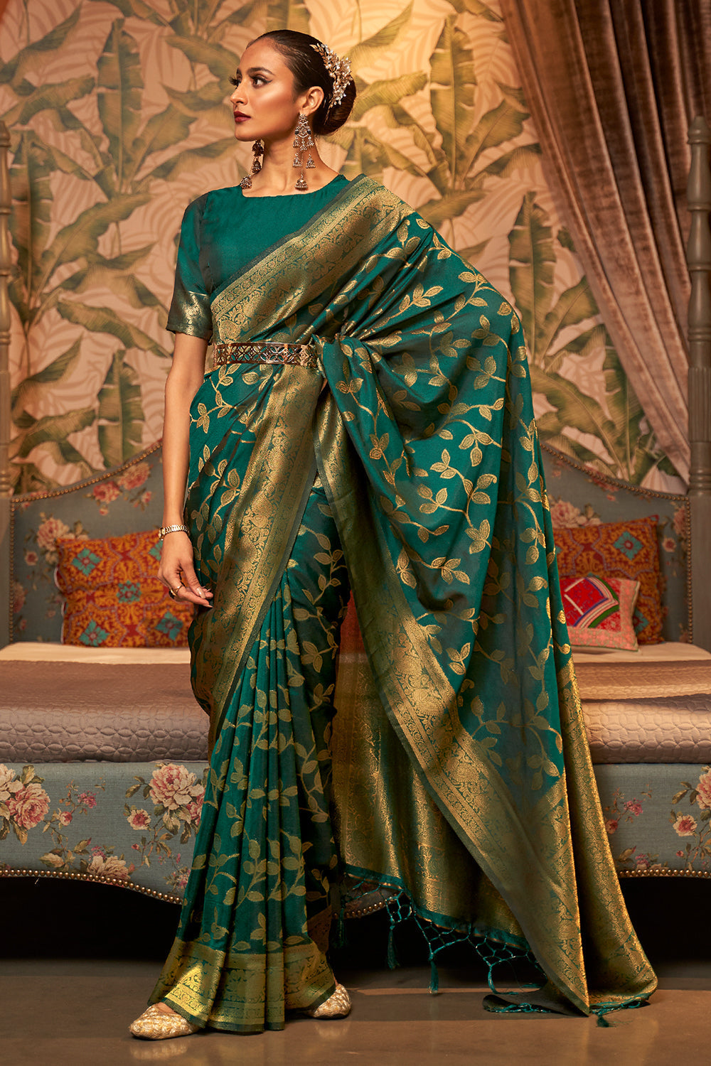 Buy MySilkLove Deep Sea Green Zari Woven Kanjivaram Silk Saree Online
