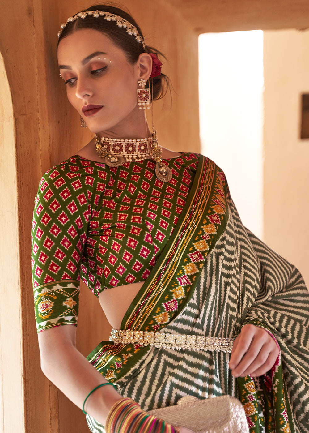 Buy MySilkLove Olive Green Printed Patola Silk Saree Online