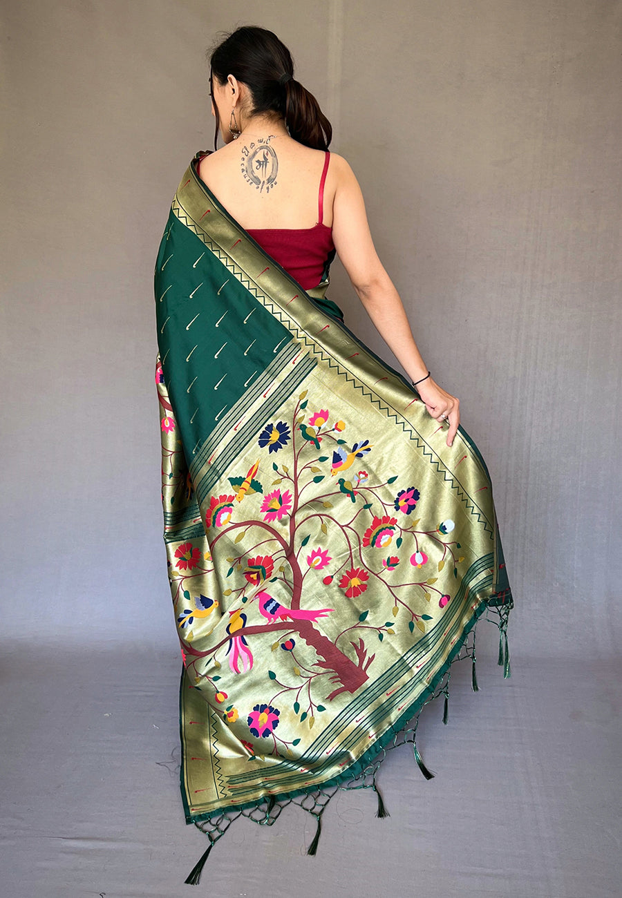 Buy MySilkLove Shiny Shamrock Green Woven Paithani Silk Saree Online