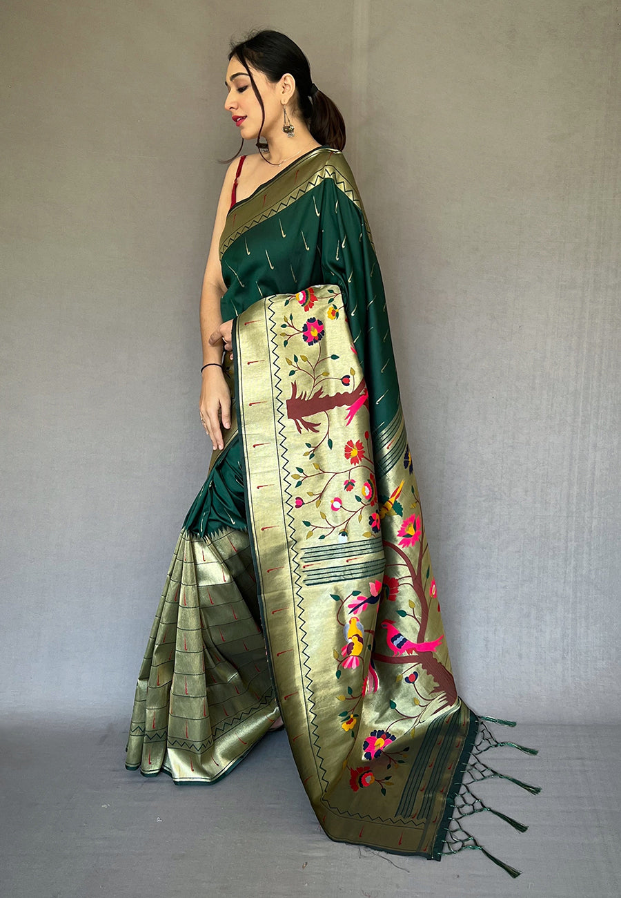 Buy MySilkLove Shiny Shamrock Green Woven Paithani Silk Saree Online