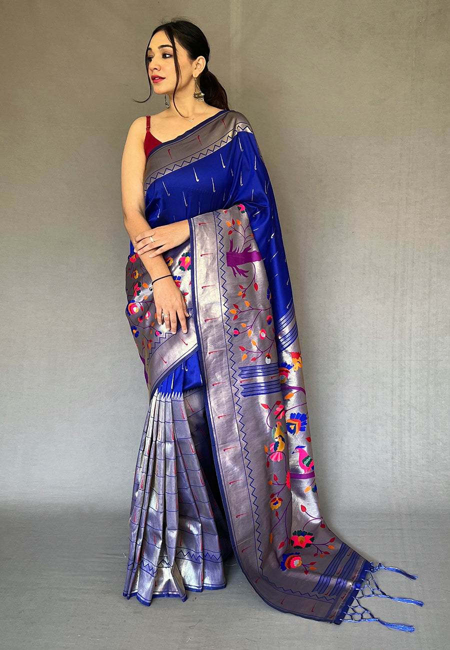 Buy MySilkLove Chetwode Blue Woven Paithani Silk Saree Online