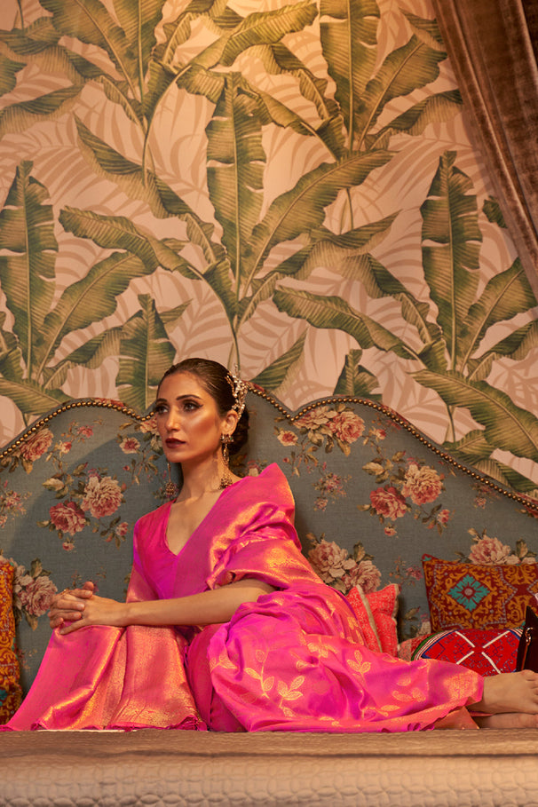 Buy MySilkLove Rose Pearl Pink Zari Woven Kanjivaram Silk Saree Online
