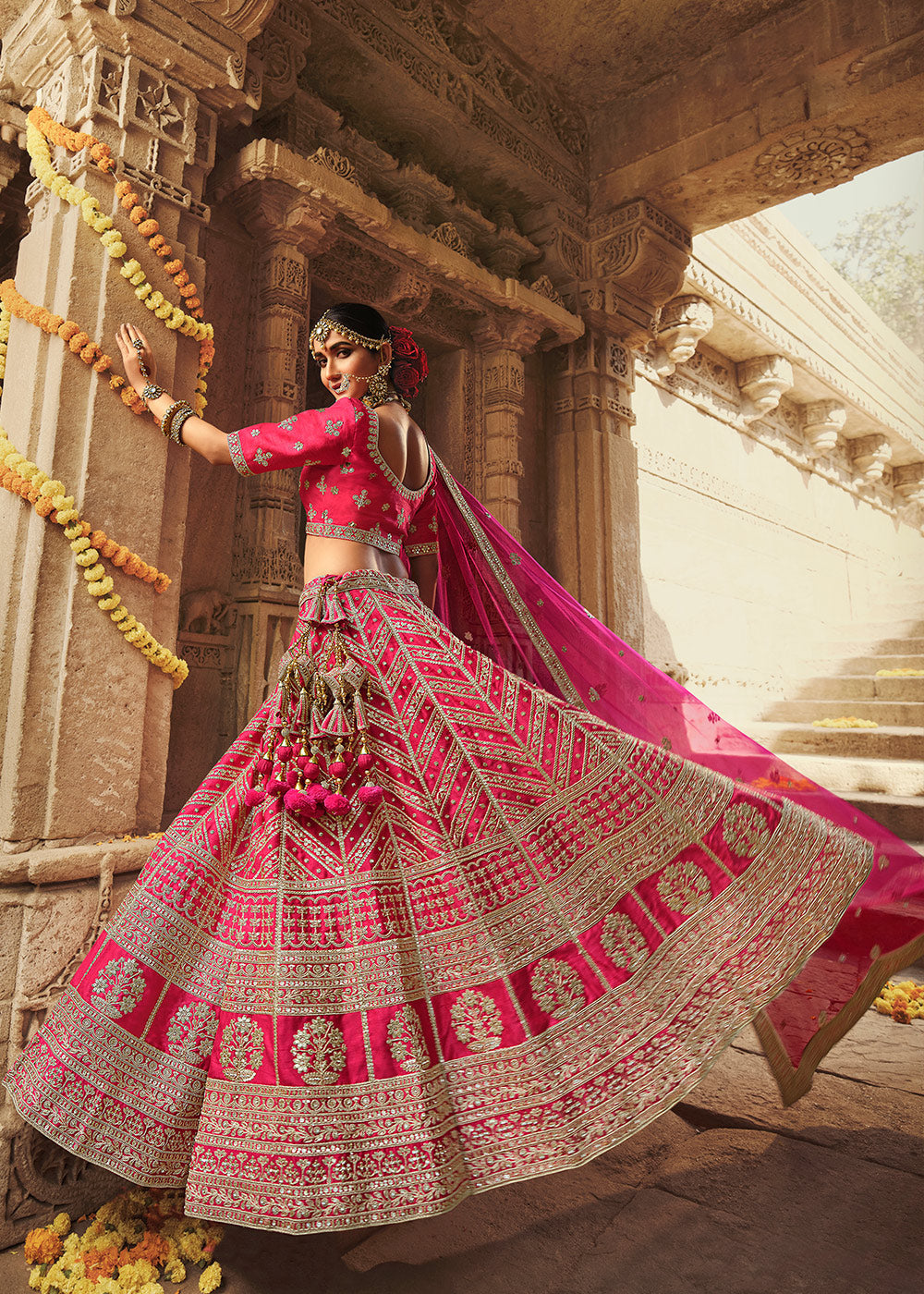 Buy MySilkLove Scarlet Pink Silk Lehenga Choli With Heavy Zari Embroidery Online