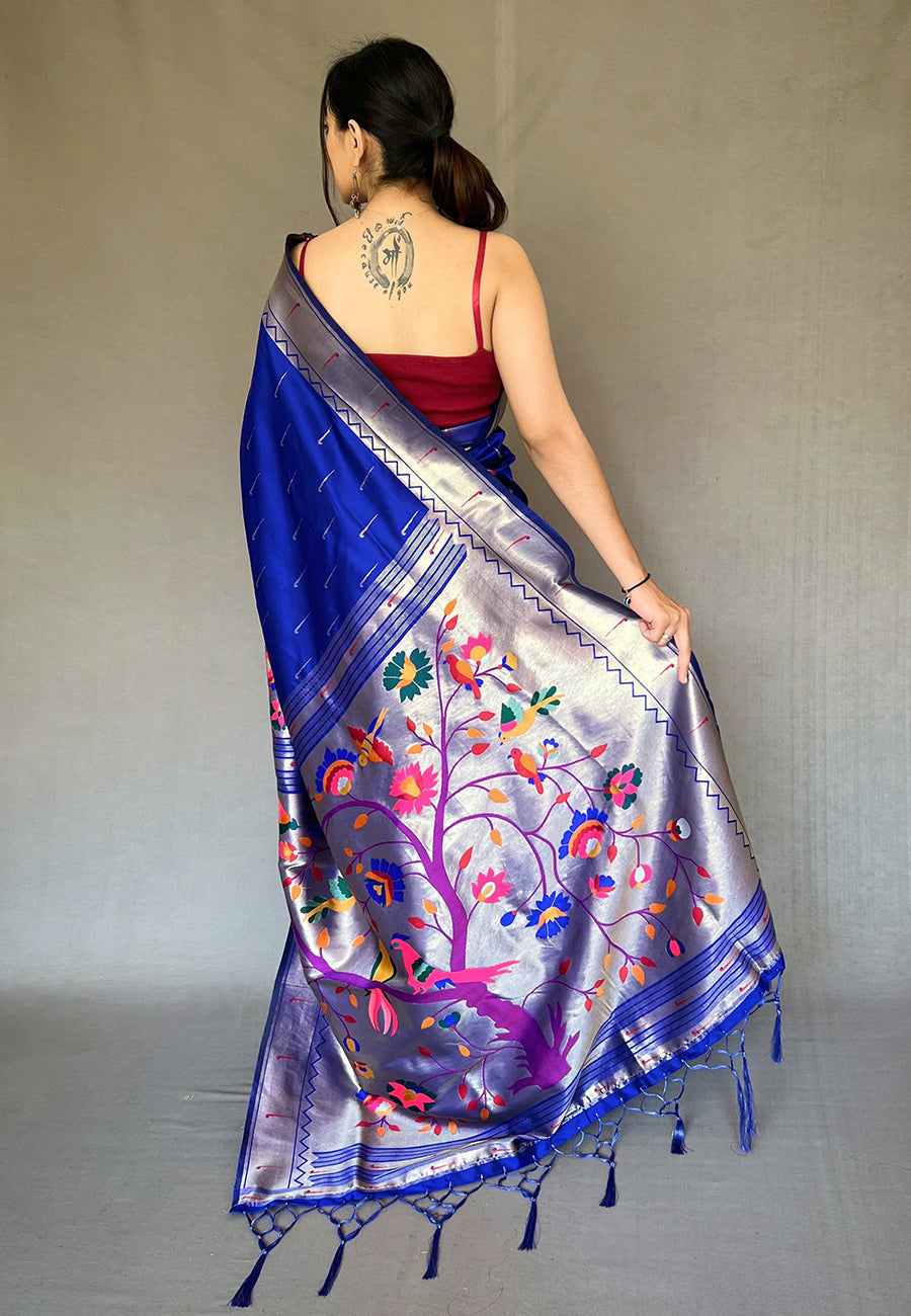 Buy MySilkLove Chetwode Blue Woven Paithani Silk Saree Online