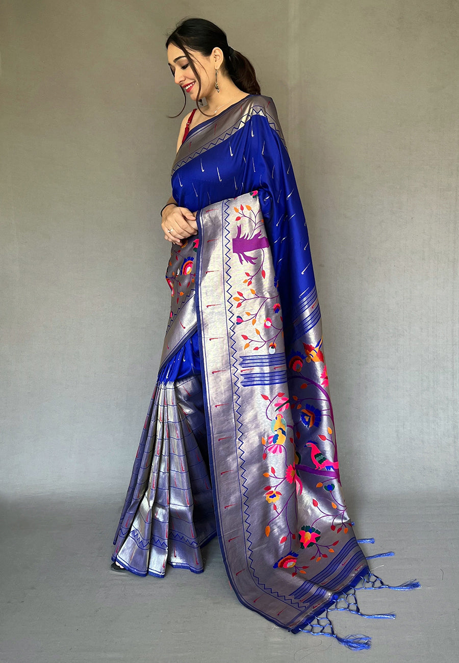 Buy MySilkLove Chetwode Blue Woven Paithani Silk Saree Online