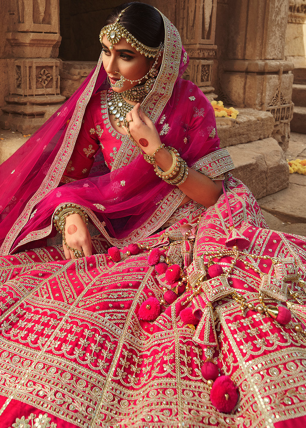 Buy MySilkLove Scarlet Pink Silk Lehenga Choli With Heavy Zari Embroidery Online