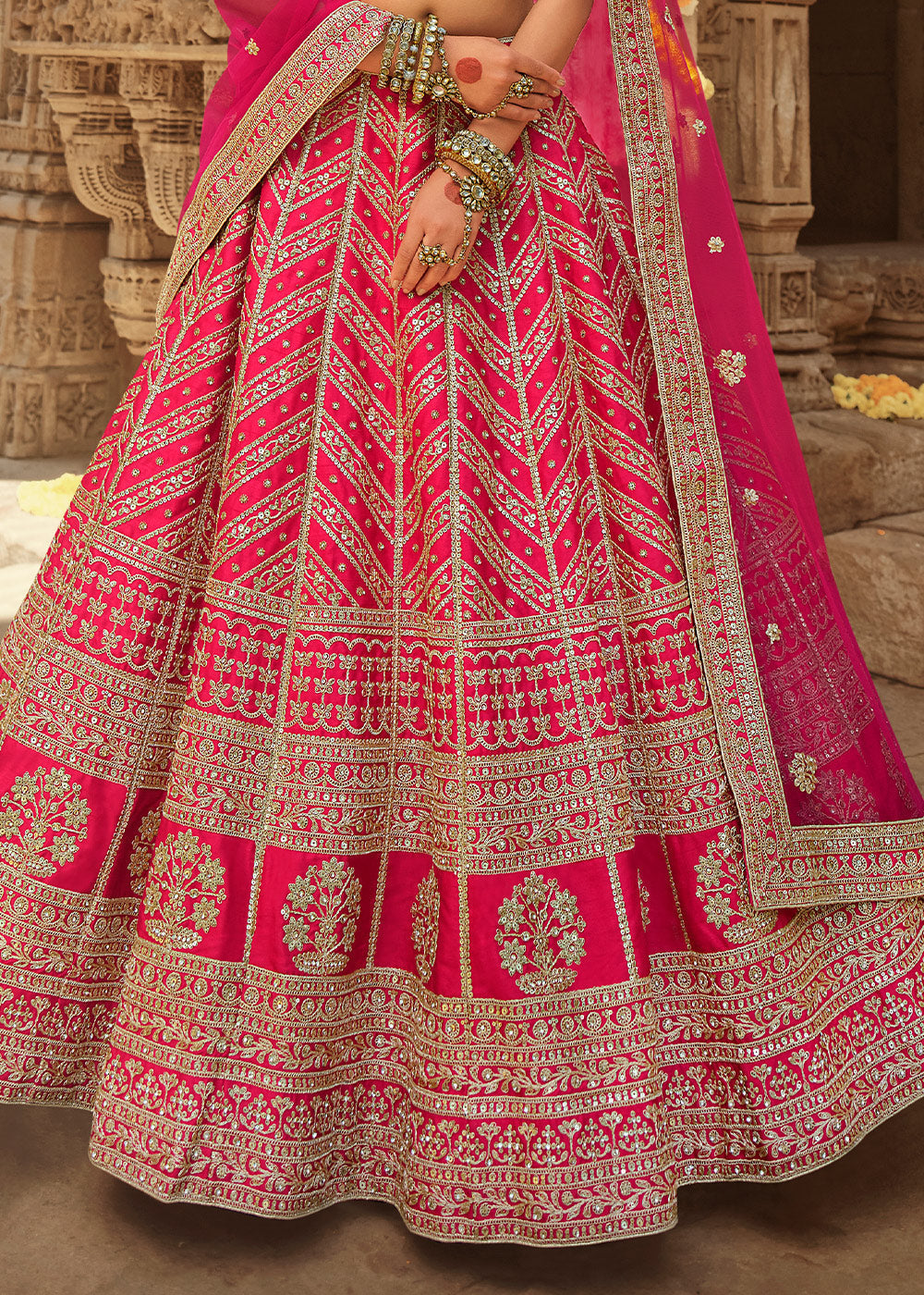 Buy MySilkLove Scarlet Pink Silk Lehenga Choli With Heavy Zari Embroidery Online