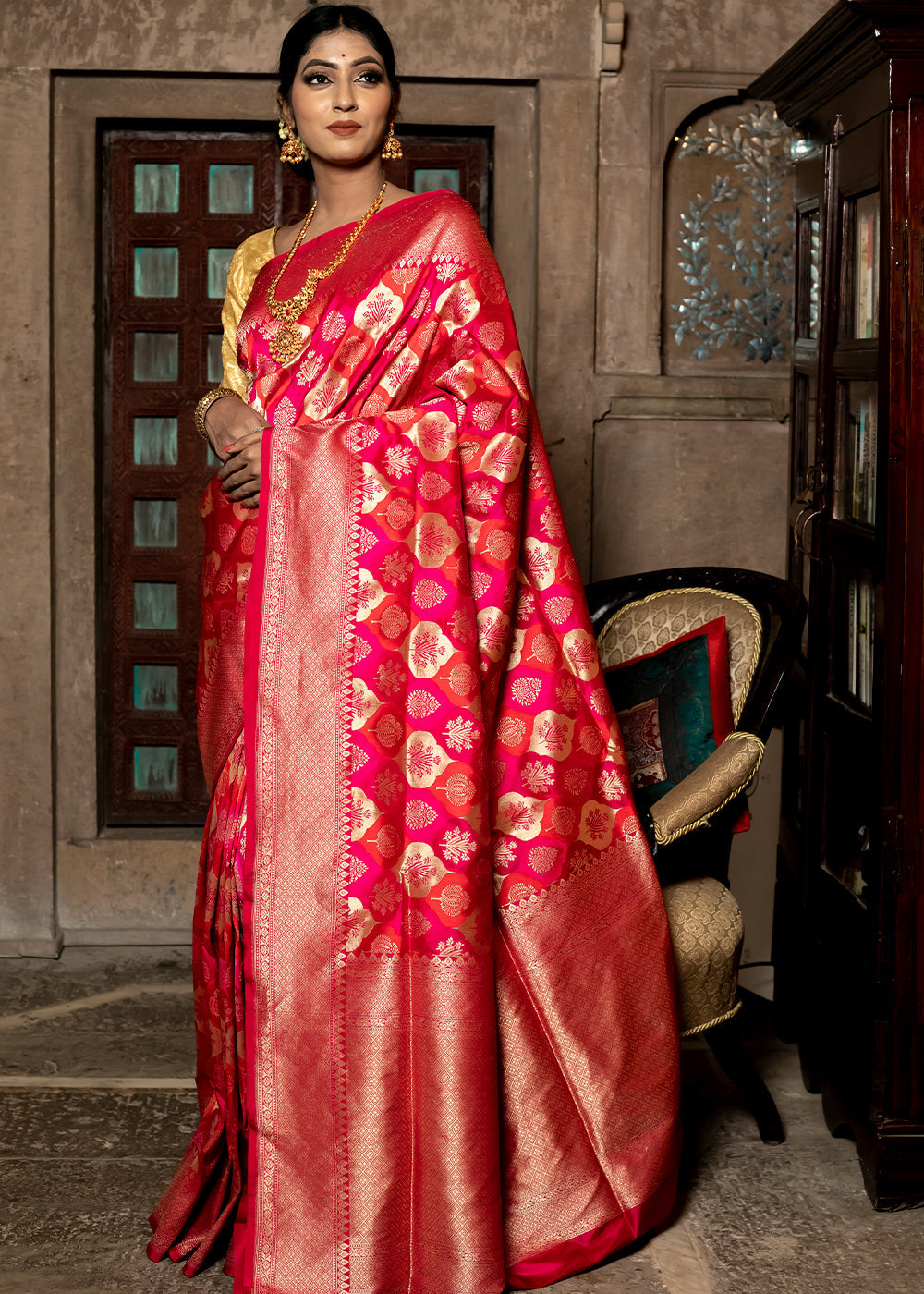 Buy MySilkLove Radical Red Hand Woven Katan Pure Silk Saree Online