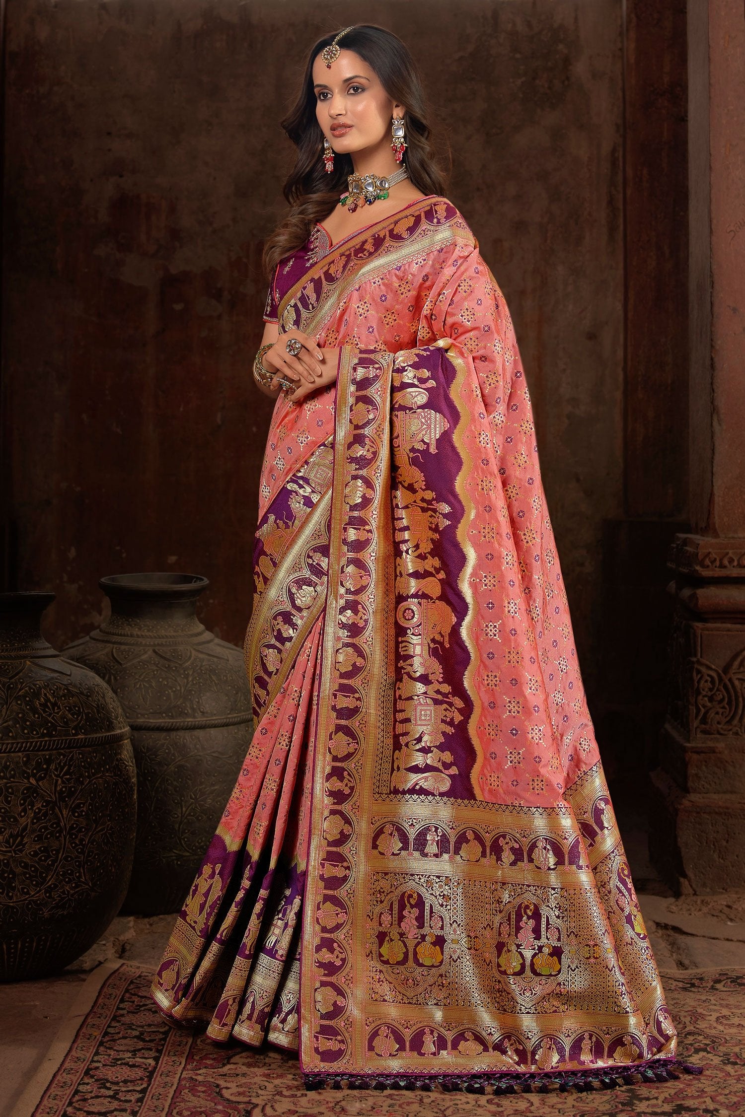 Buy MySilkLove Froly Pink and Purple Designer Banarasi Woven Silk Saree Online