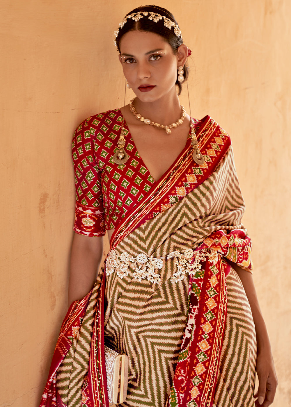Buy MySilkLove Teak Brown and Red Printed Patola Silk Saree Online
