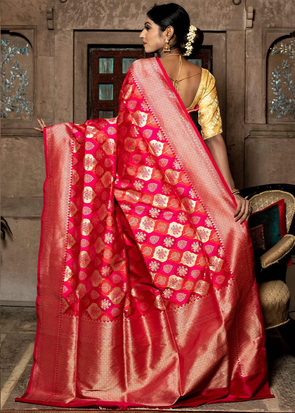 Buy MySilkLove Radical Red Hand Woven Katan Pure Silk Saree Online