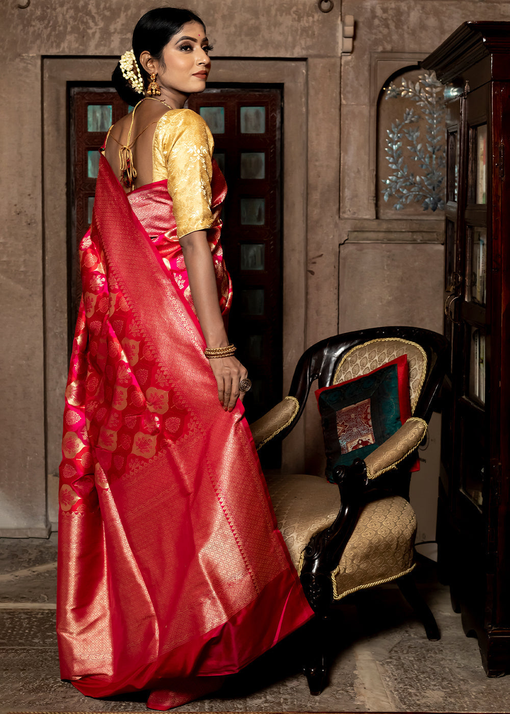 Buy MySilkLove Radical Red Hand Woven Katan Pure Silk Saree Online