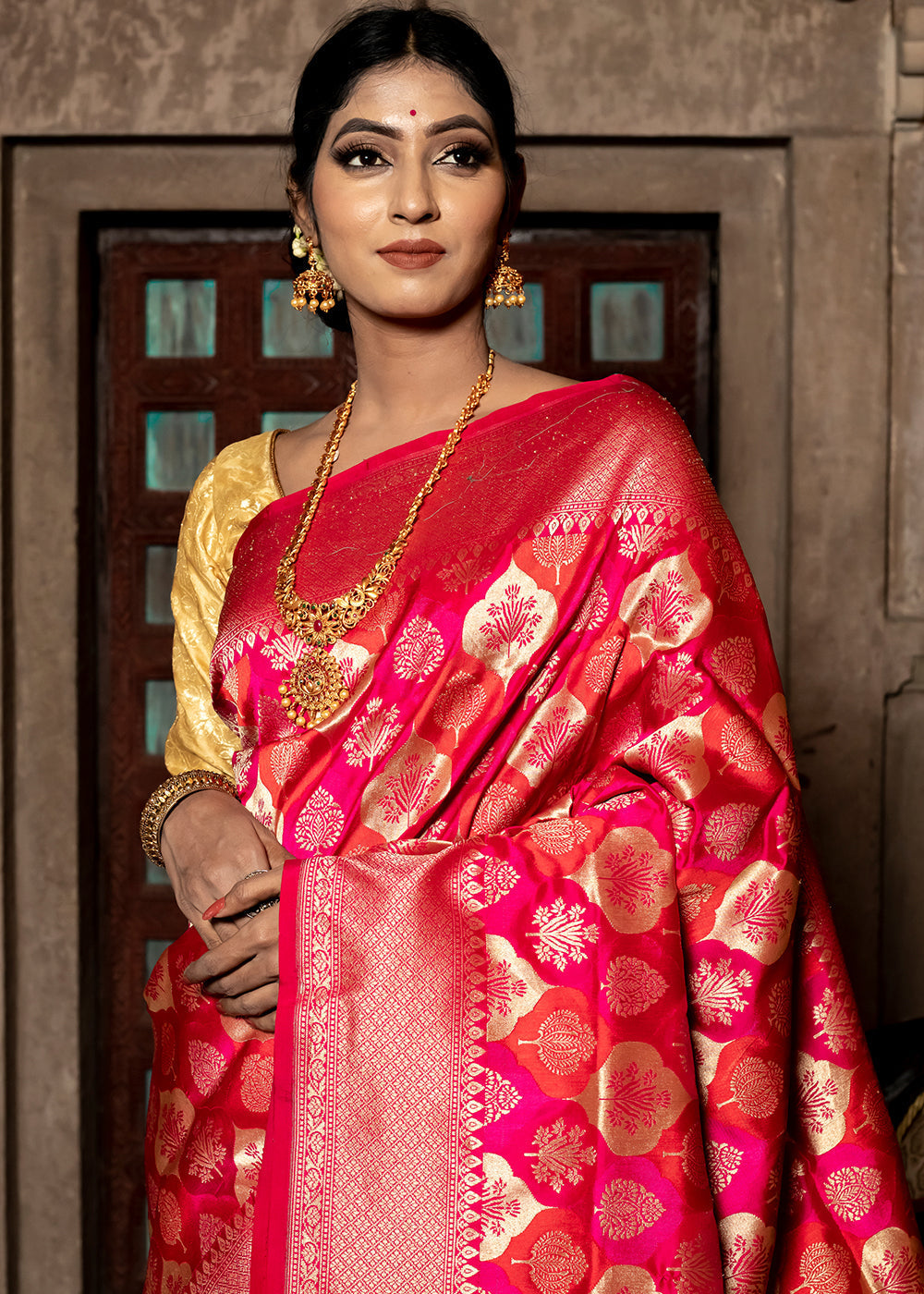 Buy MySilkLove Radical Red Hand Woven Katan Pure Silk Saree Online