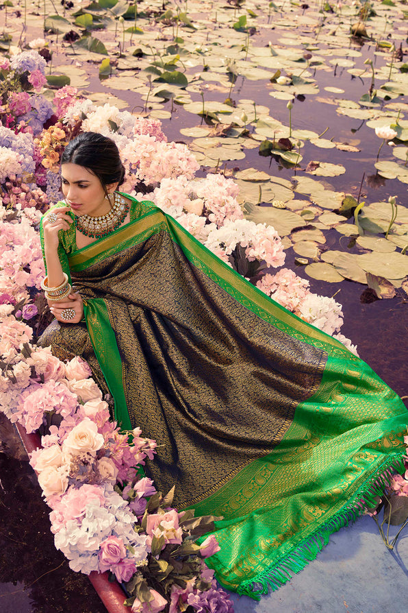 MySilkLove Carolina Blue and Green Woven Kanjivaram Saree