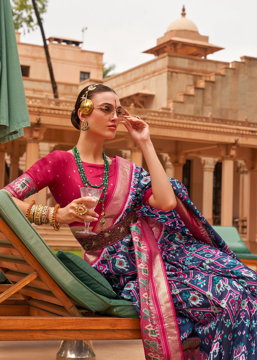 Buy MySilkLove Fiord Blue and Pink Woven Patola Silk Saree Online