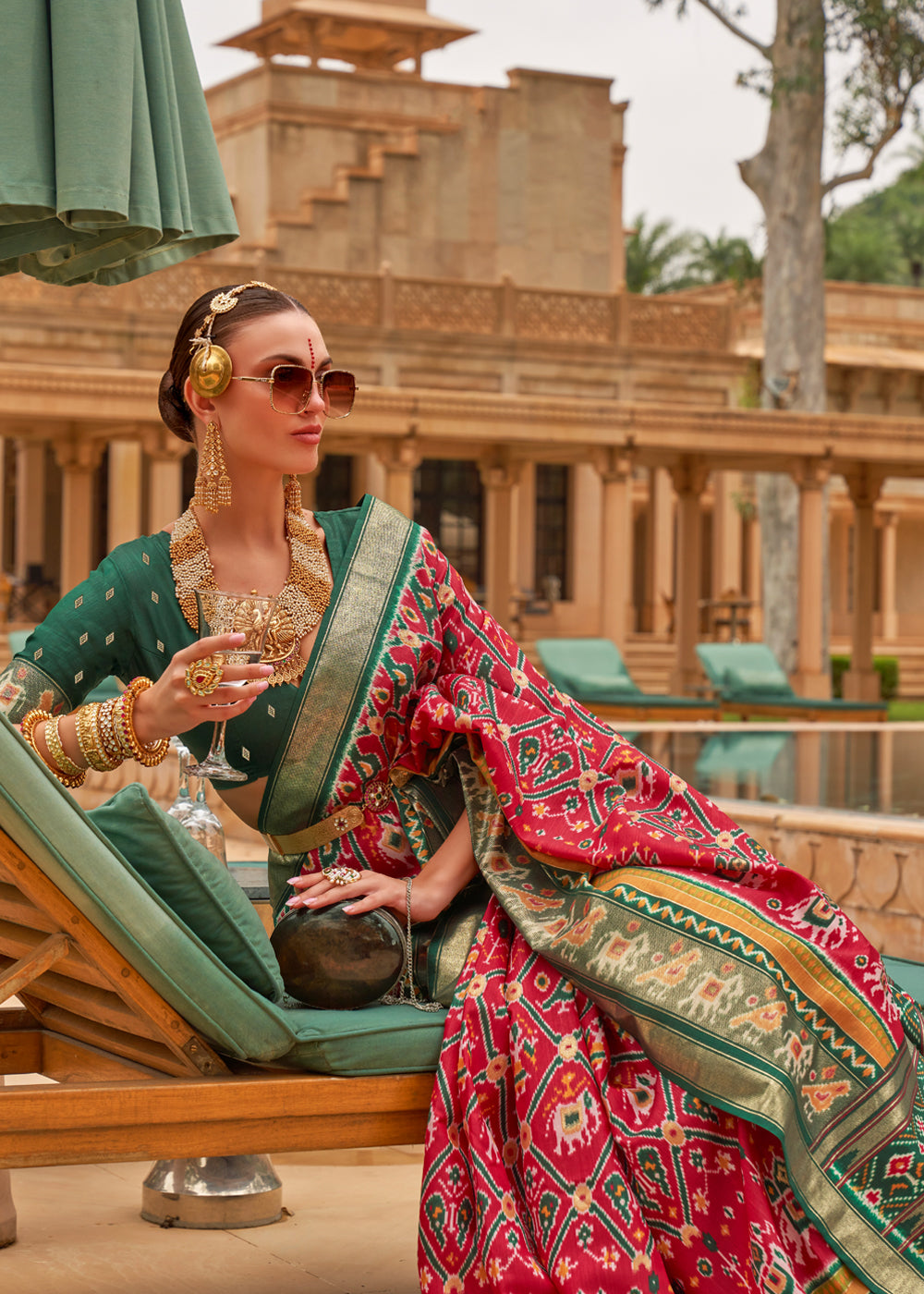 Buy MySilkLove Cabaret Pink and Green Woven Patola Silk Saree Online