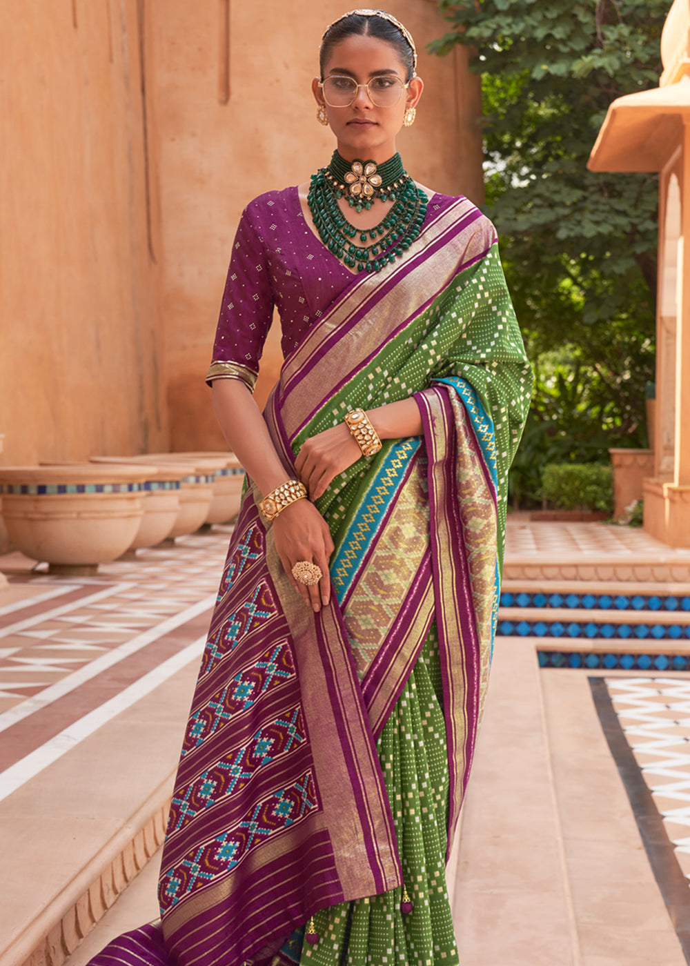 Buy MySilkLove Dingley Green and Purple Patola Silk Saree Online