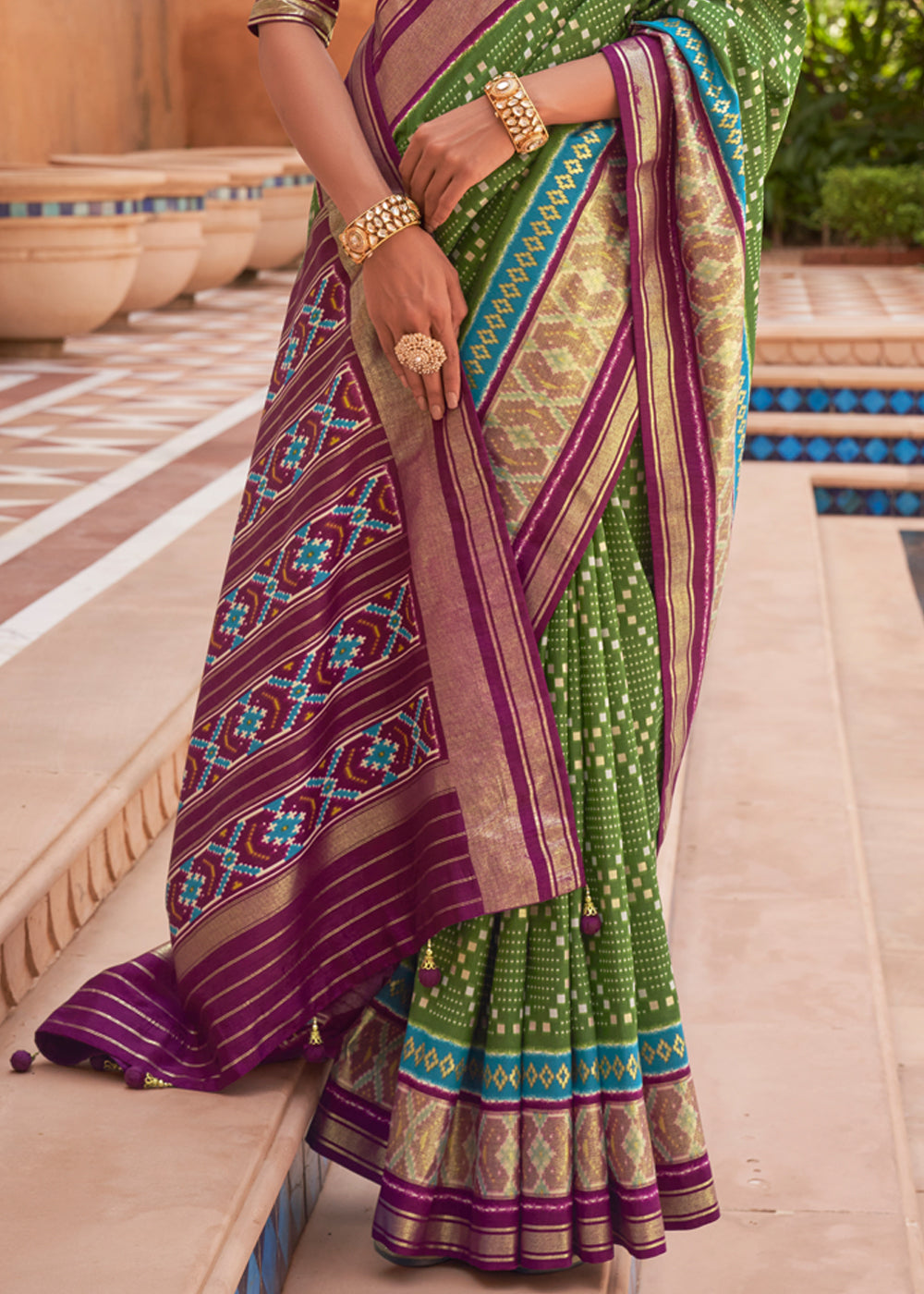 Buy MySilkLove Dingley Green and Purple Patola Silk Saree Online