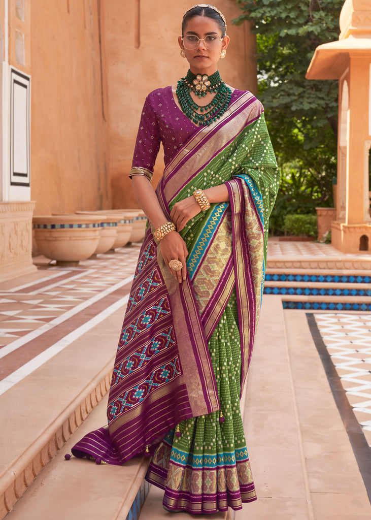 Buy MySilkLove Dingley Green and Purple Patola Silk Saree Online