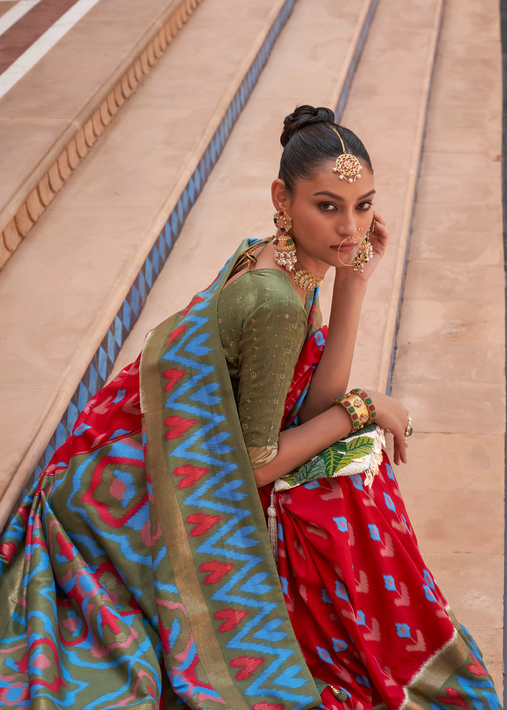 Buy MySilkLove Bright Red and Blue Patola Silk Saree Online