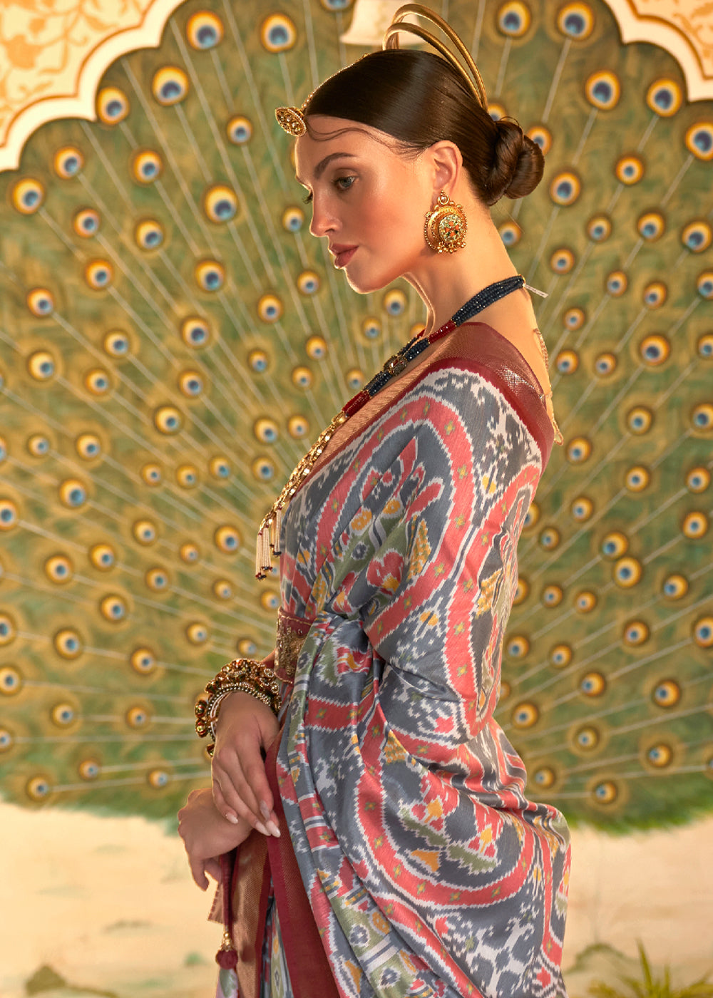 Buy MySilkLove Lemon Grass Green and Maroon Woven Patola Silk Saree Online