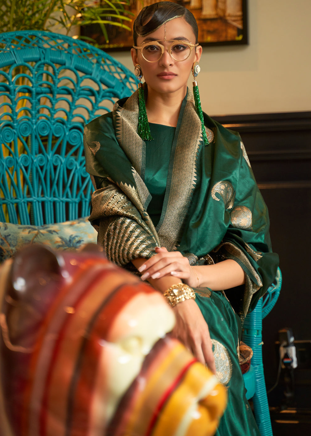 Buy MySilkLove William Green Woven Satin Silk Saree Online