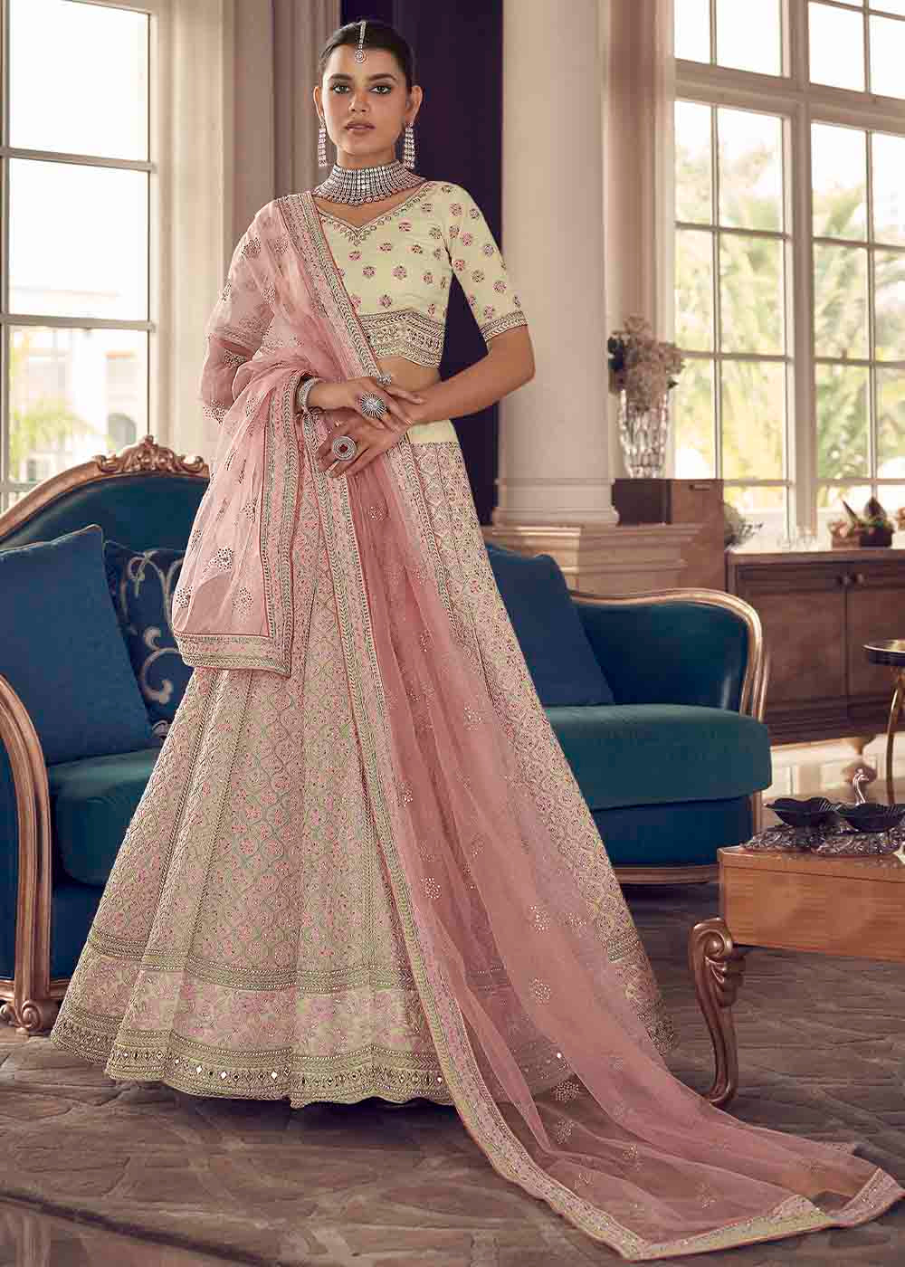 Buy MySilkLove Rose Fog Pink Art Silk Lehenga Choli Online