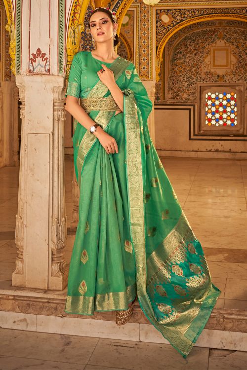 Buy MySilkLove Sea Green Banarasi Silk Saree Online