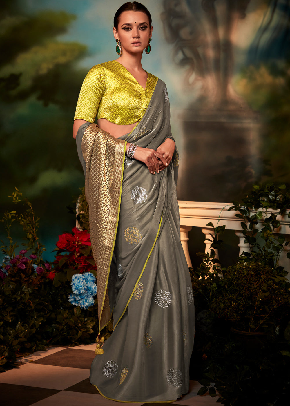 Buy MySilkLove Pine Cone Green Woven Banarasi Soft Silk Designer Saree Online