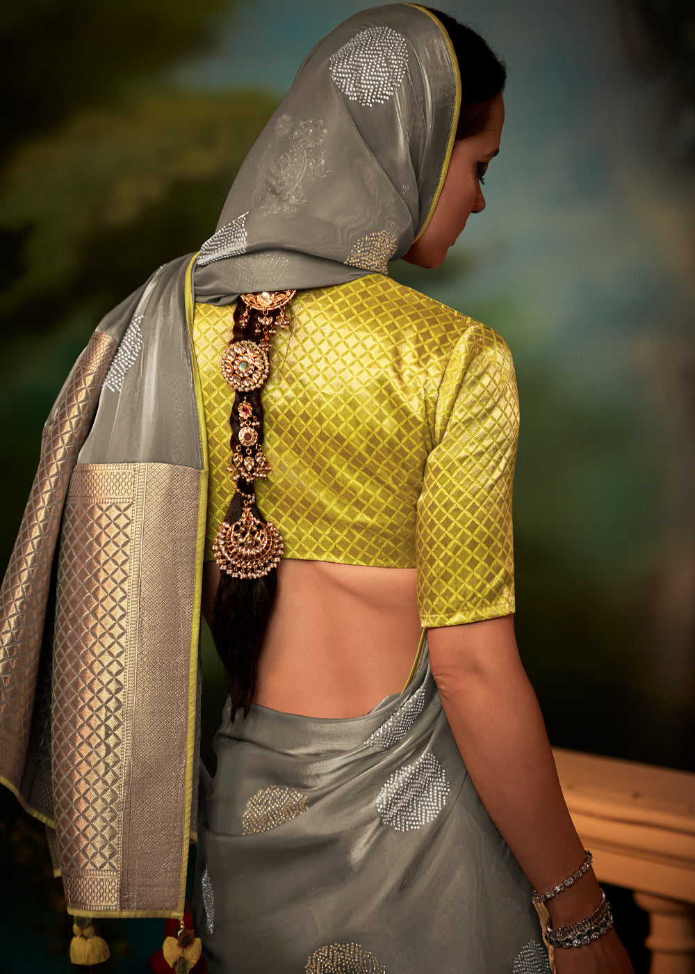 Buy MySilkLove Pine Cone Green Woven Banarasi Soft Silk Designer Saree Online
