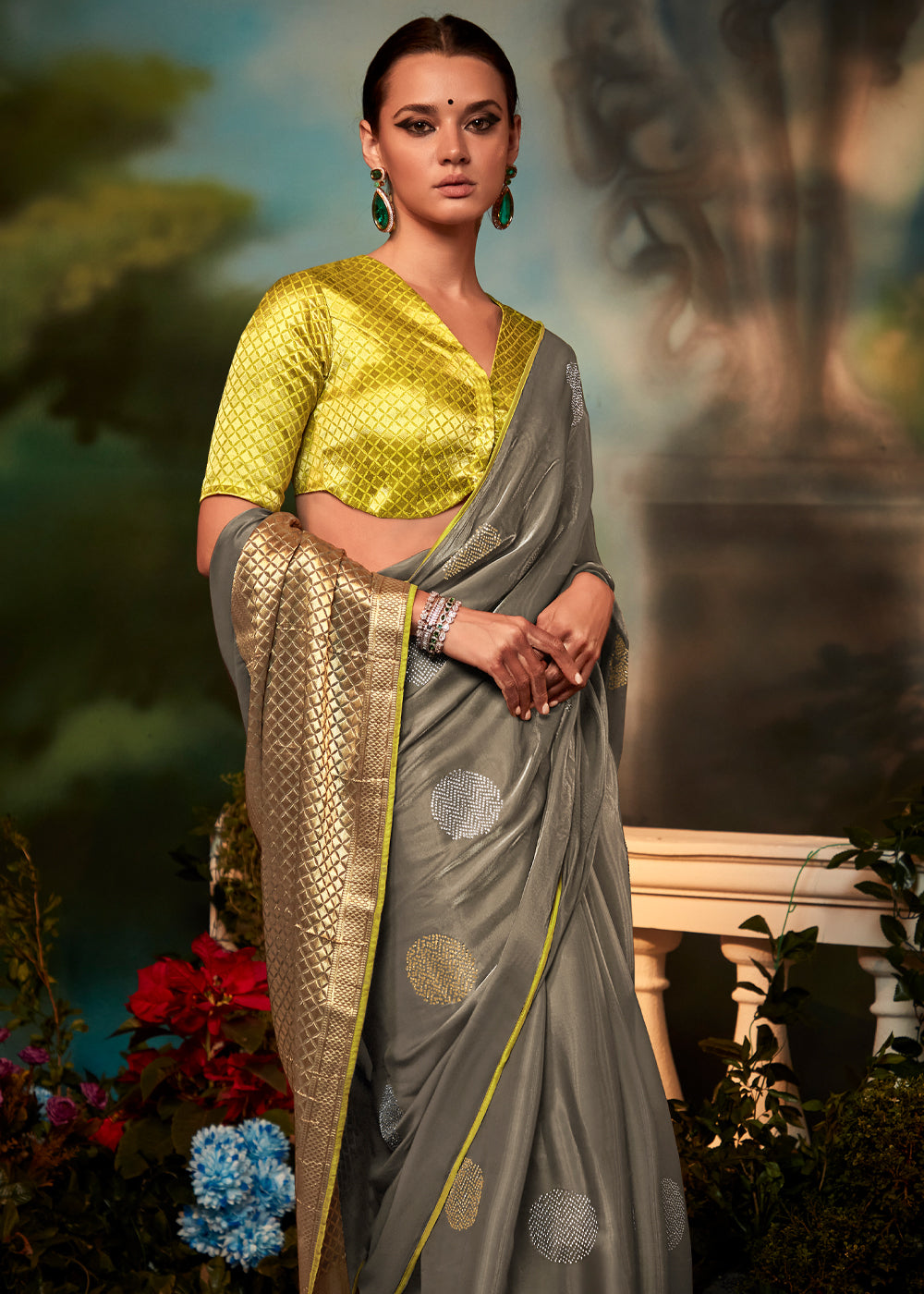 Buy MySilkLove Pine Cone Green Woven Banarasi Soft Silk Designer Saree Online