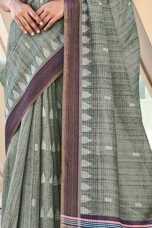 Buy MySilkLove Camouflage Green Printed Cotton Silk Saree Online