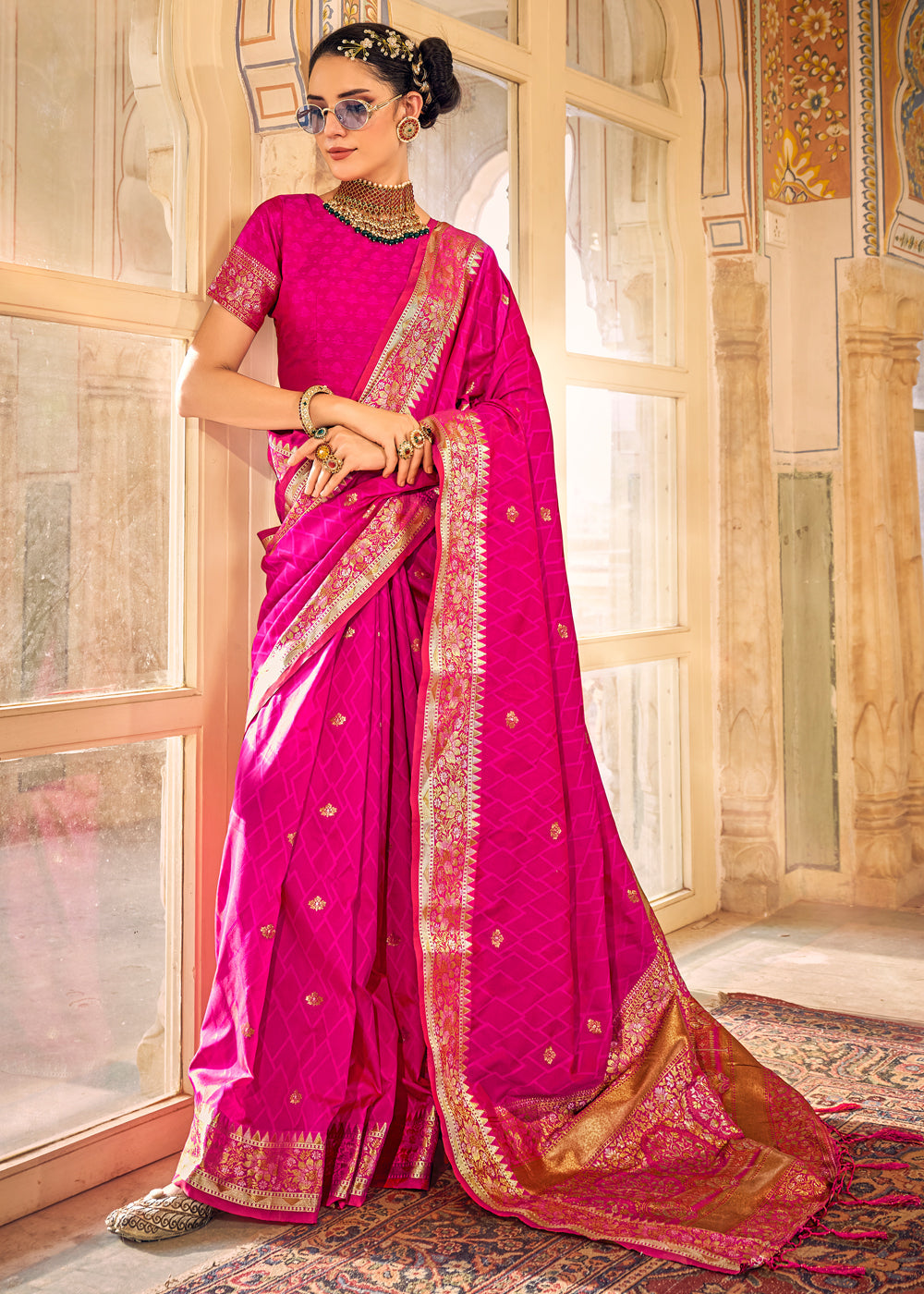 Buy MySilkLove Persian Rose Pink Woven Banarasi Satin Silk Saree Online