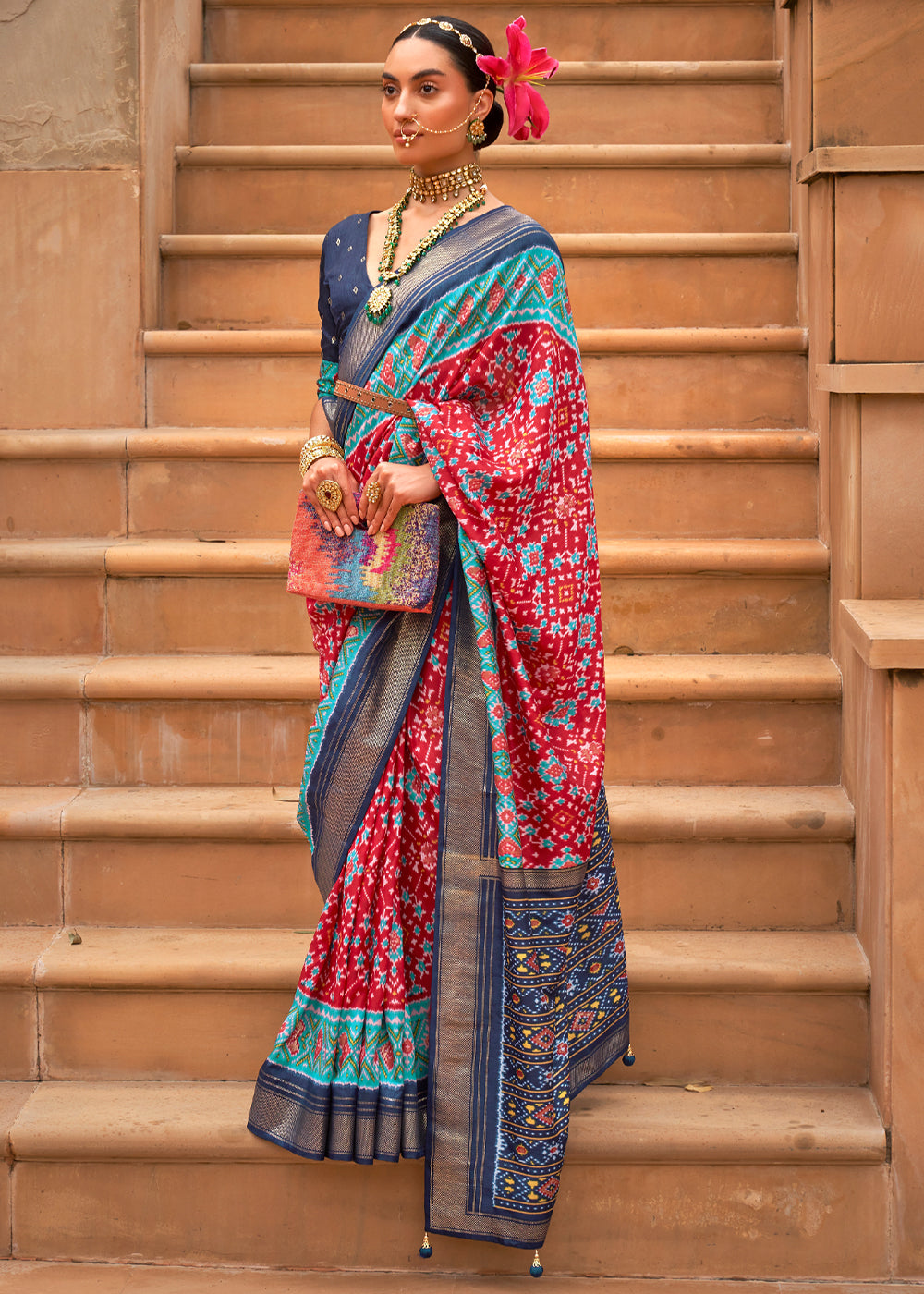 Buy MySilkLove Fiery Rose Red Woven Patola Silk Saree Online