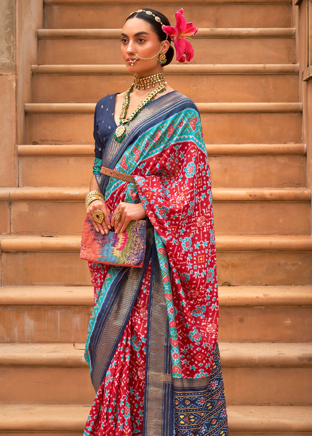 Buy MySilkLove Fiery Rose Red Woven Patola Silk Saree Online