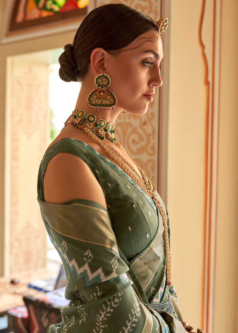 Buy MySilkLove Swamp Green Designer Patola Silk Saree Online