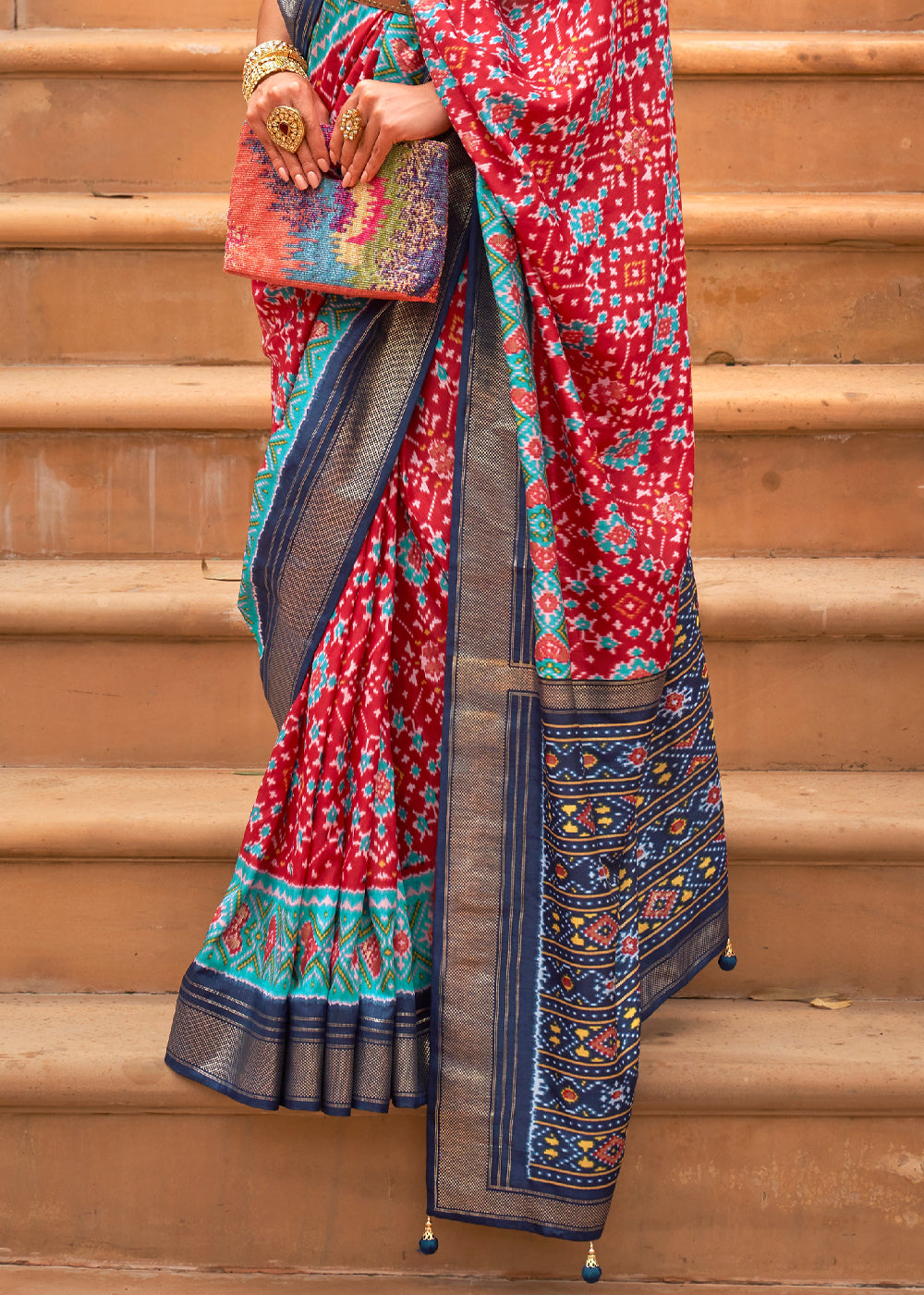 Buy MySilkLove Fiery Rose Red Woven Patola Silk Saree Online