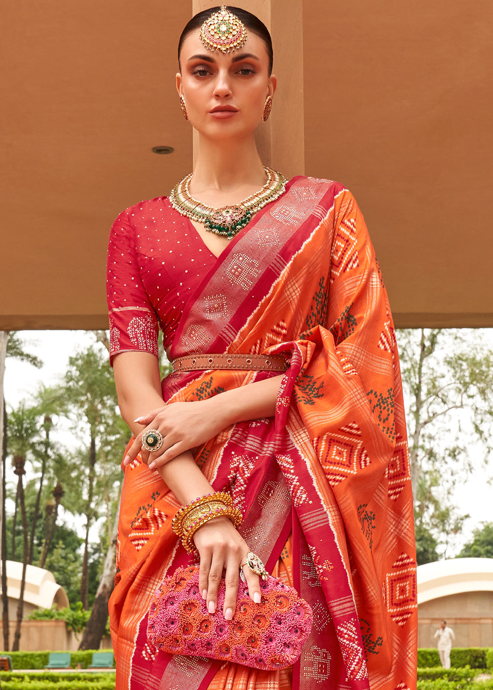 Buy MySilkLove Porsche orange and pink Patola Silk Saree Online