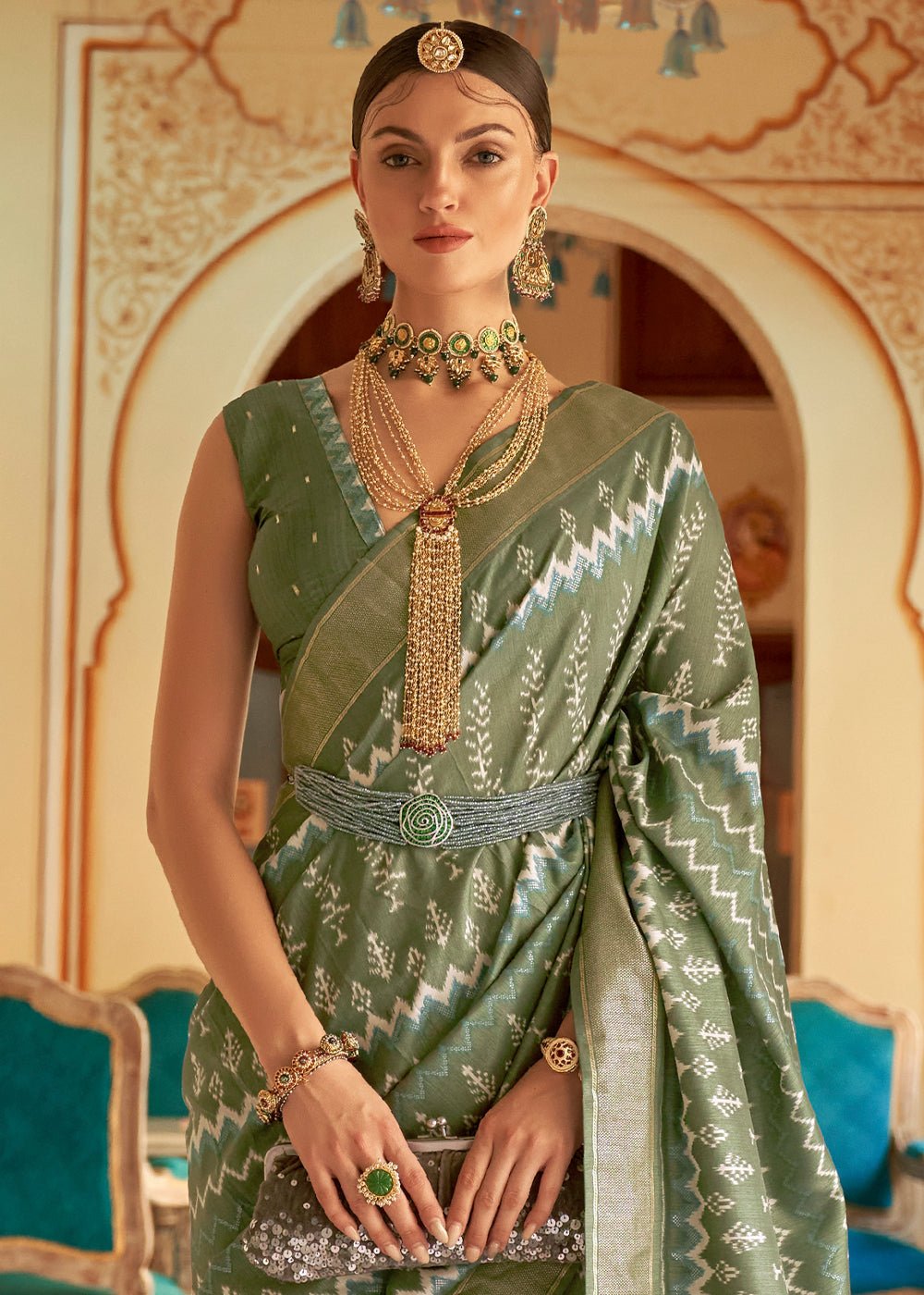 Buy MySilkLove Swamp Green Designer Patola Silk Saree Online
