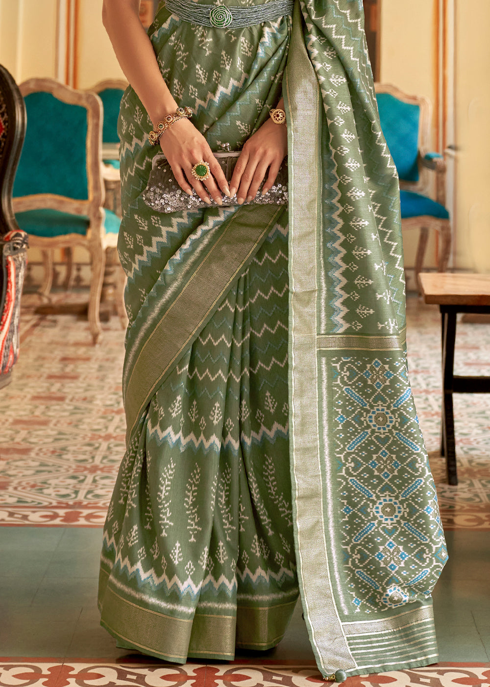Buy MySilkLove Swamp Green Designer Patola Silk Saree Online